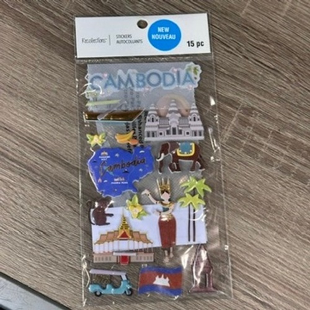 Recollections Cambodia Travel 15pc 3D Scrapbook Embellishment Stickers